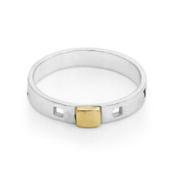 BVS Ring – geometric slim gentle wedding silver and 14k gold bar