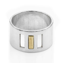 BVW Ring – clean openings geometry silver and 14k gold bar