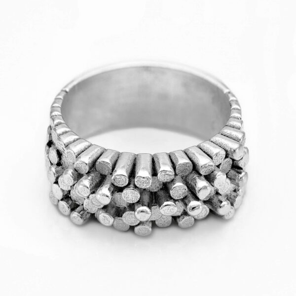 CRYSTAL textured slim silver ring – Narrow model