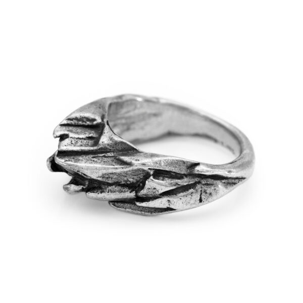 Mountain shaped black silver ring