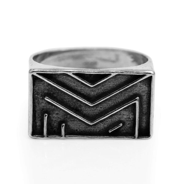 OM geometric square silver signet ring