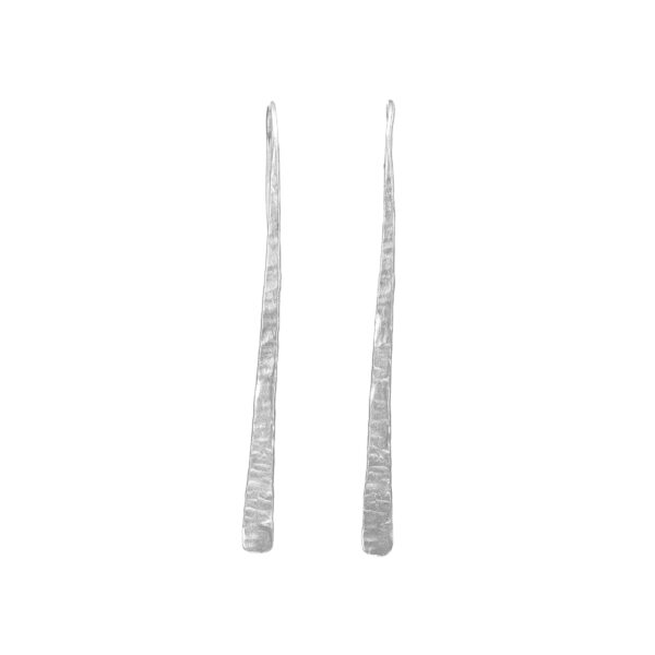 Tribal long hammered silver earrings