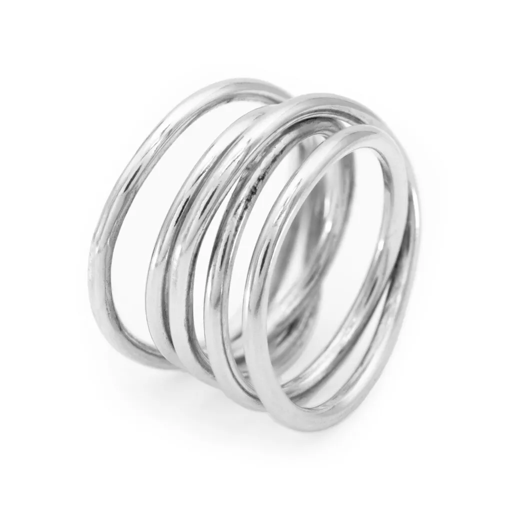 Wind enwrapped wide silver ring
