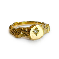 Ridge Gold Ring | Sculptural Gold Signet Ring with Star-Set White Diamond