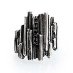 Kryptonite Silver Ring with Seven Natural Black Diamonds